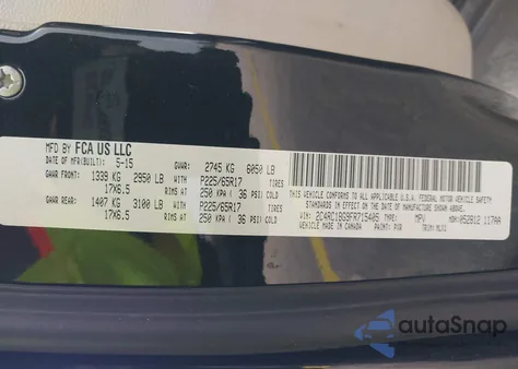 2015 Chrysler Town & Country Touring from USA, damaged, VIN 2C4RC1BG9FR715405